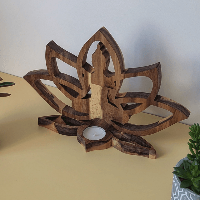 Fleur de lotus bouddha en acacia