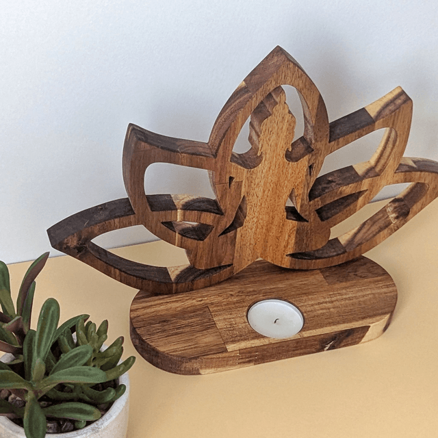 Fleur de lotus bouddha en acacia