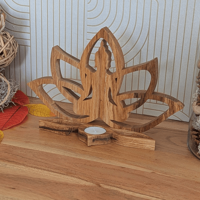 Fleur de lotus bouddha en chêne