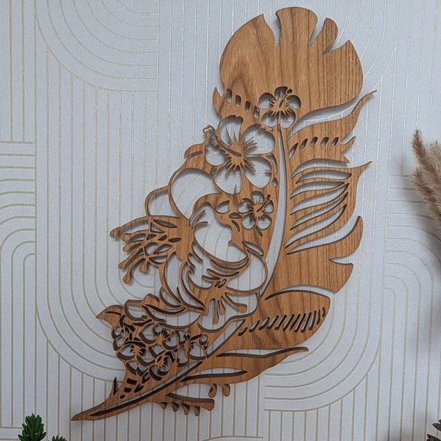 Plume fleurie XL en châtaignier