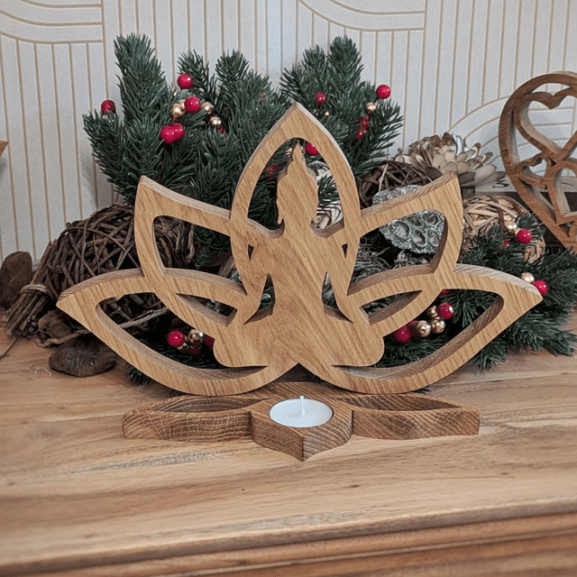 Fleur de lotus bouddha en chêne