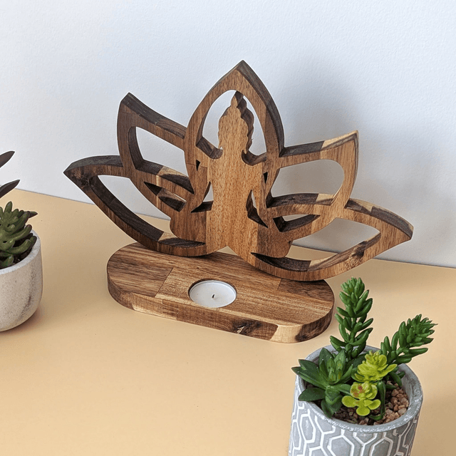 Fleur de lotus bouddha en acacia