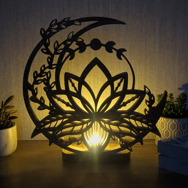 Lune de lotus lumineuse en chêne massif
