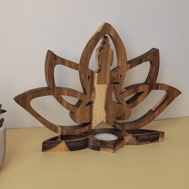 Fleur de lotus bouddha en acacia