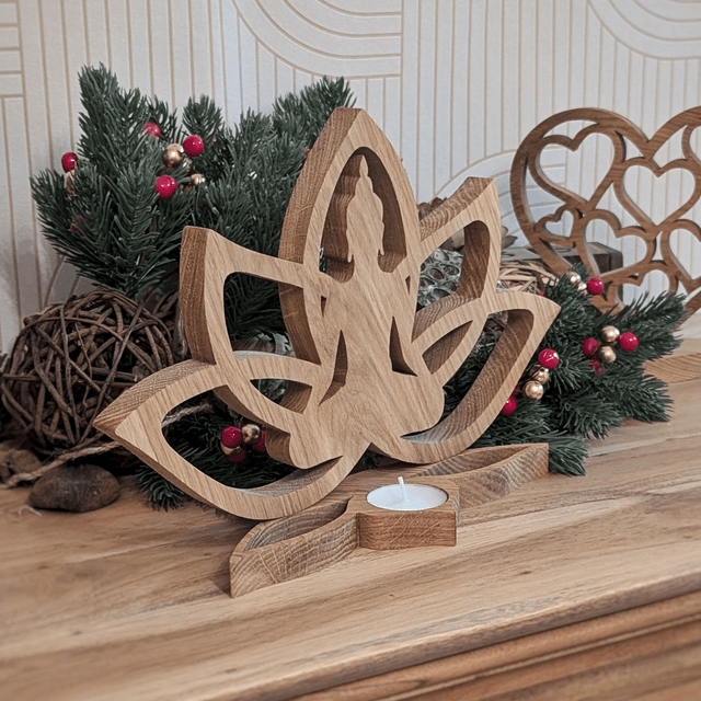 Fleur de lotus bouddha en chêne