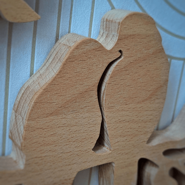 Tableau oiseaux amoureux en hêtre
