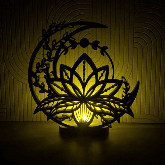 Lune de lotus lumineuse en chêne massif