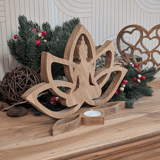 Fleur de lotus bouddha en chêne